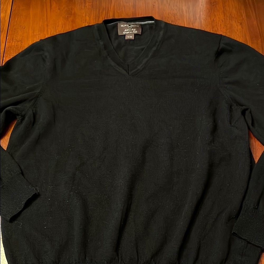 Black Brown 1826 extra fine merino wool black v neck sweater men’s XL
